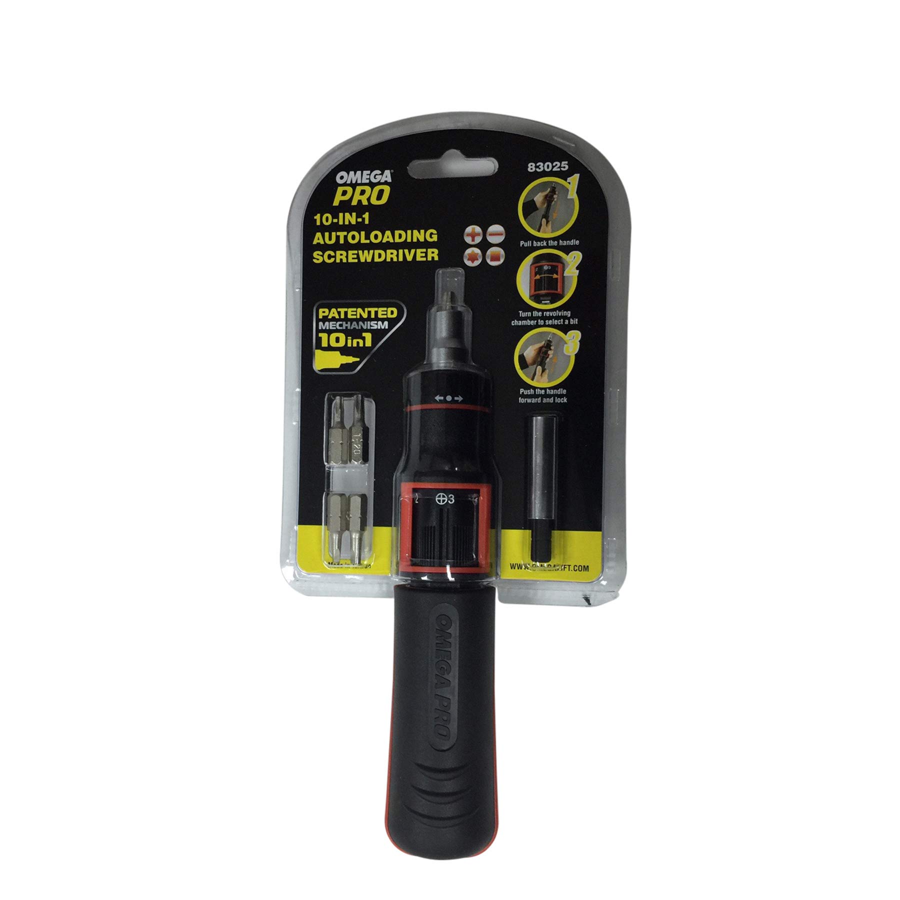 OMEGA PRO 83025 10-in-1 Auto Loading Ratcheting Screwdriver, 1 Pack