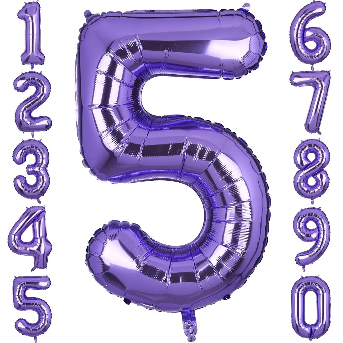 40 Inch Large Foil Number 5 Balloons Purple Big Mylar Helium Balloon Birthdays Party Decorations Supplies Girls