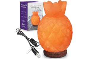 Nevlers Pineapple Shape Pink Himalayan Salt Lamp w/Wood Base| 7-8 lbs & 7"- 8" Tall Himalayan Pink Salt Lamp w/Dimmer Cord & Light Bulb| 100% Salt Rock Lamp | Ambient Salt Crystal Lamp for Home Decor