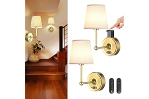 QUERUSY Battery Operated Wall Sconces Set of Two [8000mAh Detachable & Rechargeable Battery] 3 Color Temperature & Dimmable Lamp with LED Display & Remote, Wireless Wall Light for Bedroom & Living Room