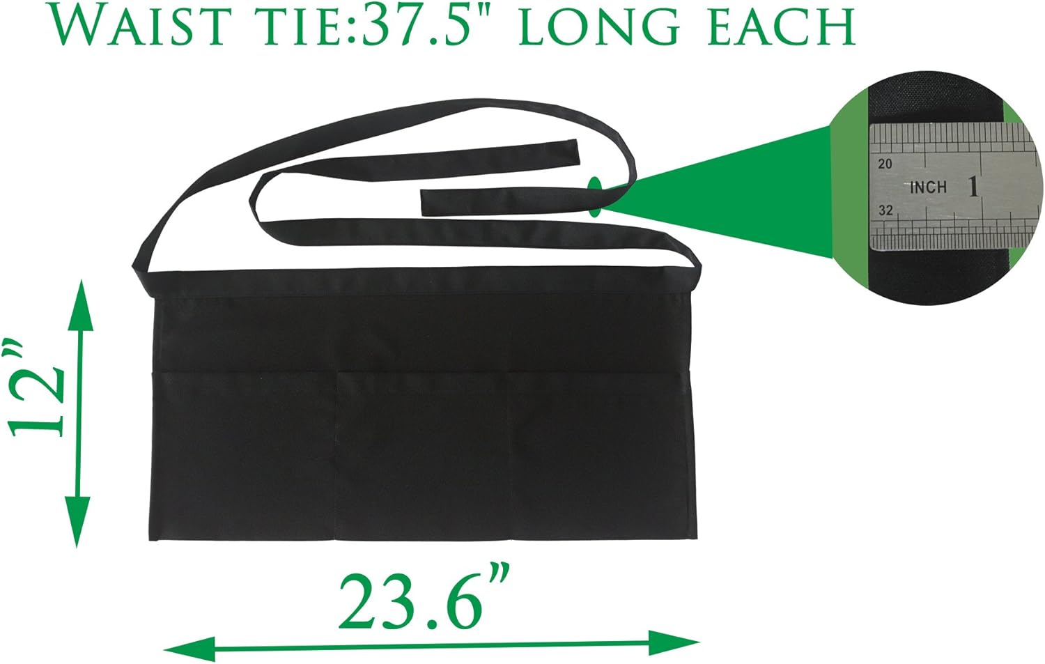 SEW UR LIFE (2 Set Resist Water 3 Big Pockets Waist Server Apron Kitchen Restaurant Bistro Cafe Bar Pub Cake Shop Bakery Unisex Half Aprons for Chef, Baker, Servers, Waitress, Waiter(Black): Home & Kitchen