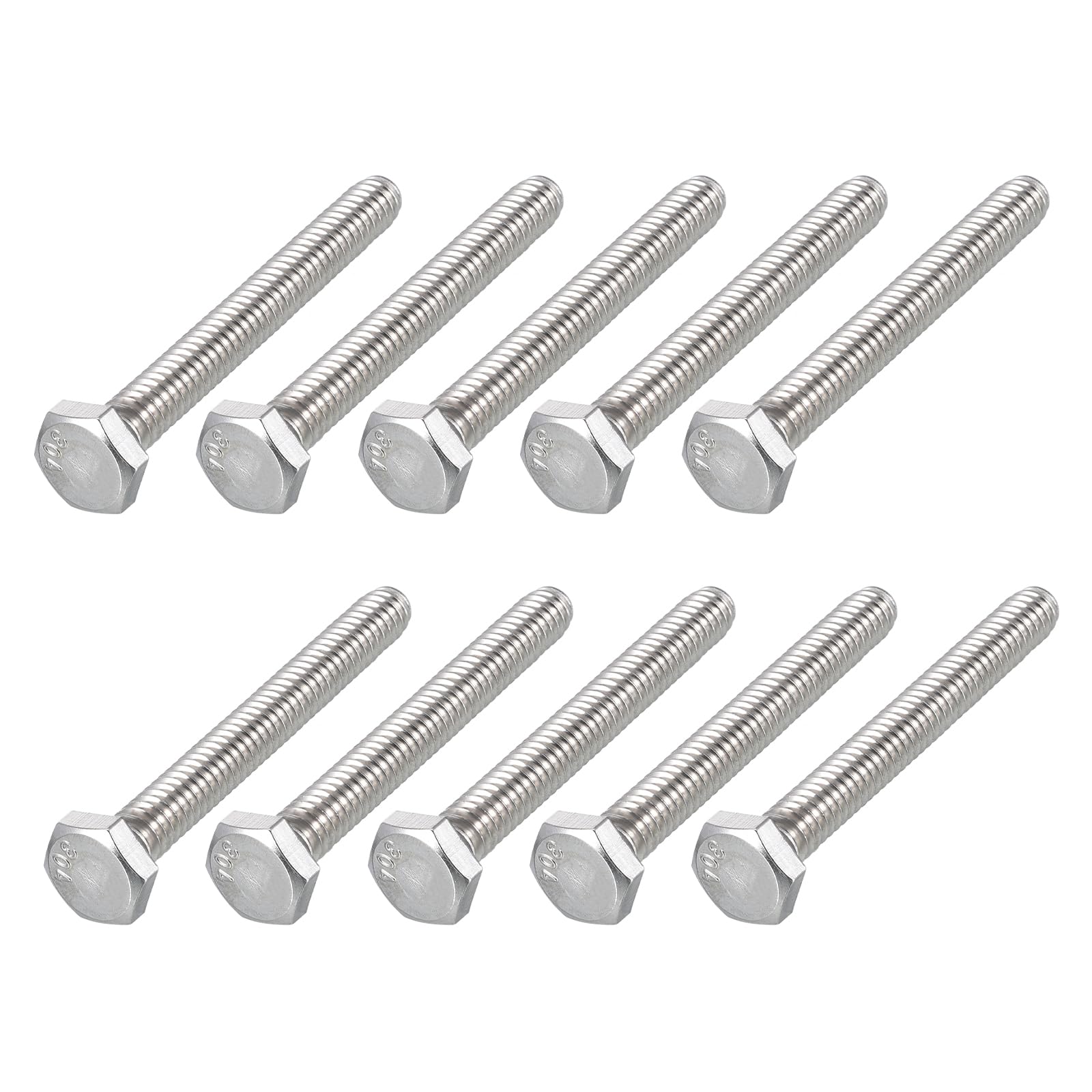 METALLIXITY Hex Head Bolts (1/4-20 x 2") 10Pcs, 304 Stainless Steel 18-8, Fully Threaded, External Hex Drive, Plain Finish, Hex Head Screw Bolt, Silver โ image 1