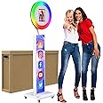 JIYANG Photo Booth with Software APP Control,Portable Photo Booth Machine Compatible with Ipad 12.9in 11in 10.9in 10.2in,Music Sync,Free Custom Logo,Honeycomb Case,for Parties,Wedding(Light Box White)