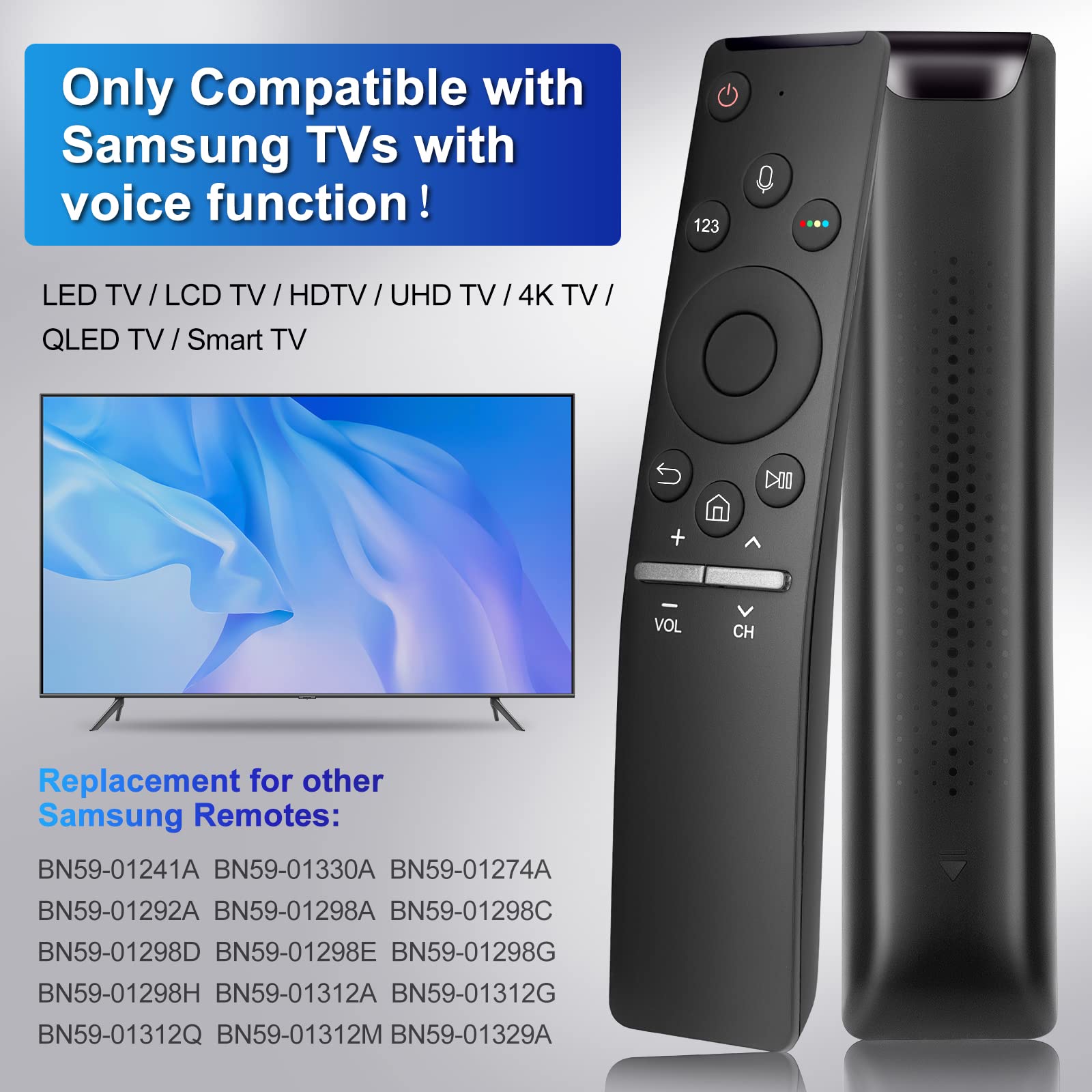 Voice Replacement for Samsung-Smart-TV-Remote, New Upgraded BN59-1266A for Samsung Remote Control with Voice Function. 1-Year Warranty.