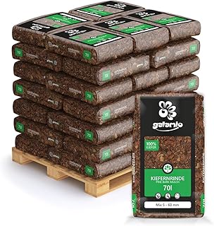 PALIGO Rindenmulch Mulch Garten Holz Dekor Rinde Borke Natur Pinus Sylvestris Wald Kiefer Mix 5-60mm 70l x 36 Sack 2.520l / 1 Palette Galamio
