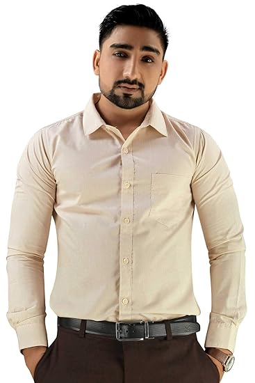 Uniform Sarees Corp Mens Formal Micro Chex Full Sleeves Regular Fit ShirtS-445901T_Beige