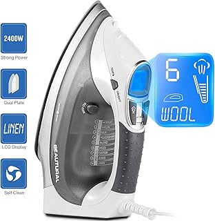 Dampfbügeleisen 2400 Watt，Beautural Keramik-Bügelsohle Bügeleisen 340ML Tank 9 Dampfeinstellungen mit LCD Anzeige 2,4M Kabellänge Abschaltautomatik Selbstreinigung