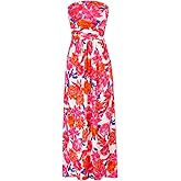 GRACE KARIN Women Strapless Dress Casual Loose Ruched Long Maxi Dress with Pockets
