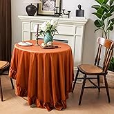 Round Velvet Tablecloth Luxurious Soft Washable Solid Ruffle Table Cloth Vintage Farmhouse Oval Burnt Orange Thick Round Velvet Table Cover for Kitchen Dining Party Wedding Decoration Terracotta