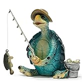 Hodao Sea Turtle Fishing Figurines Decoration Summer Turtle Crafts for Home Office Desk Decor Statue for Tabletop Shelf Decoration Ornament Gifts Decor for Beach Place (Blue)