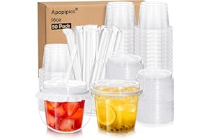 50Set 16OZ Clear Plastic Cups with Lid and Straw, Reusable Beverage Bucket with Handle & Seal Paper for Ice Cream, Iced Coffe