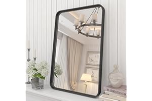 CHARMOR 16x24 Inch Black Metal Framed Bathrrom Mirror for Wall, Matte Black Rectabgle Mirror, Rounded Corner, Anti-Rust, Hangs Horizontally or Vertically