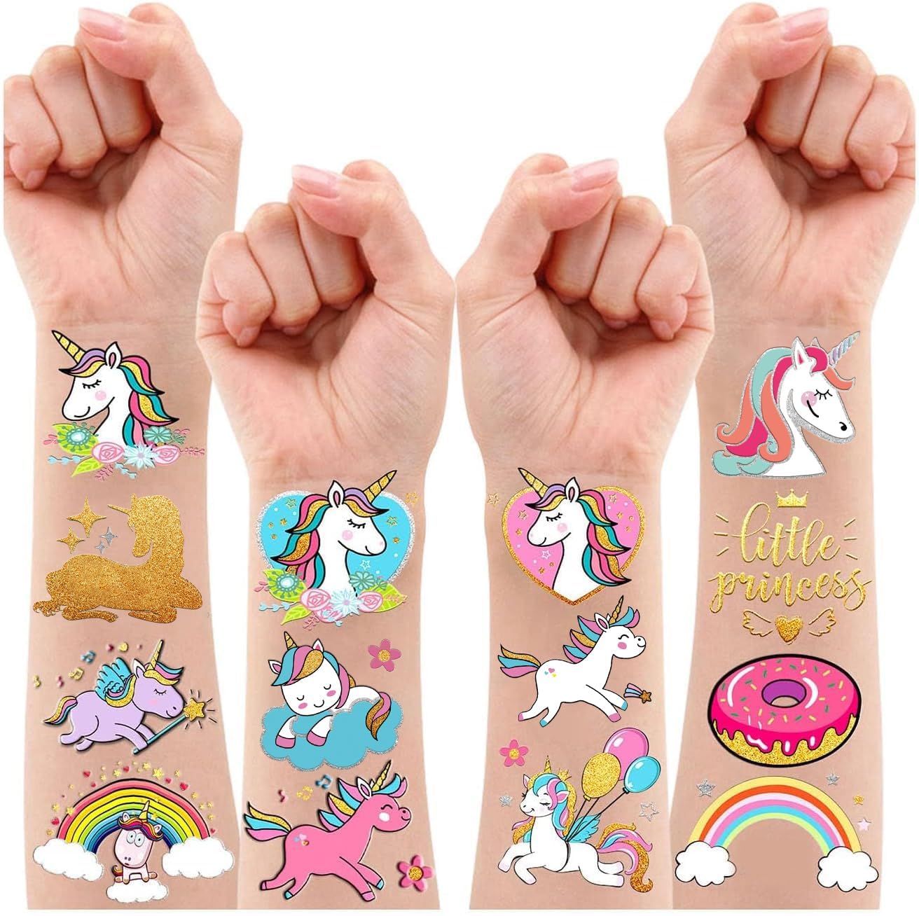 Leesgel Unicorns Birthday Party Supplies - 30 Styles Glitter Temporary Tattoos for Kids, Girls Party Decorations, Games, Prizes, Toys, Favours