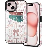 BayPastel X for iPhone 13/14/15 Wallet Case Card Holder Slot Slim Cute Design Soft Leather Protective Phone Case with 2 Credit Card Pockets Cover 6.1 inch for Women Girls,Colorful Bow Tie