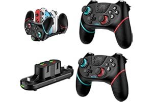 VidPPluing 2 Pack Switch Controllers with Charging Dock, Wireless Switch Pro Controllers for Switch 2/Switch/Lite/OLED, Game Controller with Motion Sensor/Vibration/Turbo/Wakeup/Charging Cable