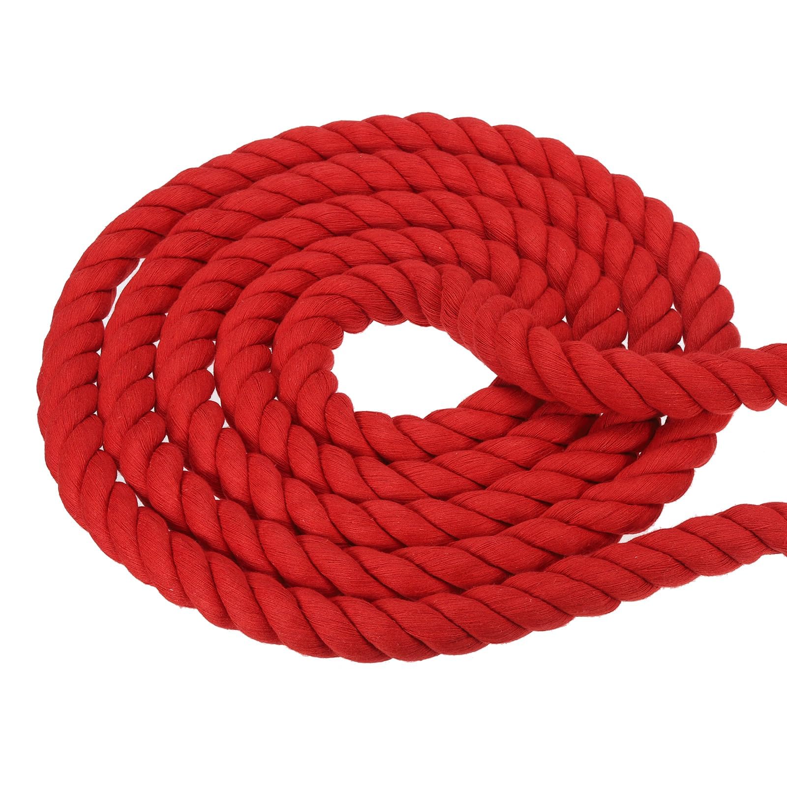 PATIKIL 1 Inch x 50 Feet Natural Twisted Cotton Rope 3 Strand Strong Thick Cotton Rope Tug of War Rope for Railings Crafts Home Decor, Red
