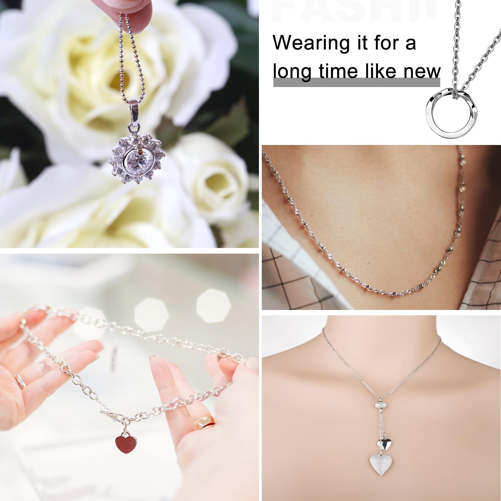 Necklace Chains for Jewelry Making, 111.5 Feet 15 Rolls Stainless Steel Jewelry Chains for DIY Necklace Bracelet Jewelry Making Accessories with Stainless Steel Jump Rings/Lobster Clasps/Connectors