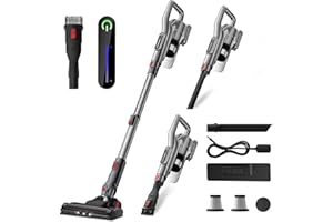 KZXKGXL Cordless Vacuum Cleaner with LED Light, Battery Operated Vacuum, Lightweight Vacuum, HEPA Filter, Multiple Attachments for For Pet Hair & Deep Cleaning,Keep Filter Clean For Max Suction,Silver