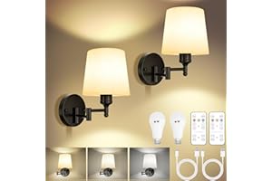 Frideko Swing Arm Rechargeable Wall Sconces Set of Two with Remote, 3 Colors Dimmable Battery Operated Wall Light, 5200mAh Wi