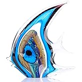 XMGZQ Hand Blown Blue Glass Fish Figurines for Home Decor Accent,Sea Glass Art Paperweights,Tropical Fish Collectables Ornaments,Sea Animal Sculptures for Coastal Beach Room Decor,Coffee Table