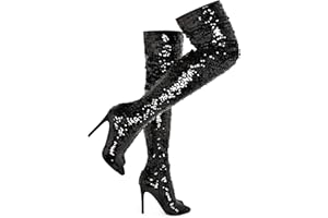 CAMSSOO Thigh High Boots Women's Sequins Over The Knee Boots Fashion Sexy High Heels Sparkle Thigh High Boots Open Toe Party Dance Stiletto Knee High Boots
