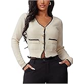 SOLY HUX Women's Cropped Cardigan Sweater V Neck Button Down Long Sleeve Knit Sweater Fall Winter Clothes