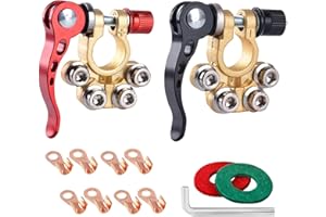 SUNMORN Battery Terminal Connectors, Multiple Battery Terminals, Quick Disconnect Quick Release Heavy Duty Car Marine Top Post Clamps, with Allen Wrench, Washers, 8 Pcs Ring Terminals (Gold)