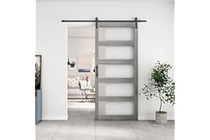 BARNSMITH 42in x 96in Glass Barn Door and 7FT Sliding Door Hardware Included, 5-Panel Frosted Glass, Solid Wood Covered with Water-Proof PVC Surface, Easy Assembly, Grey
