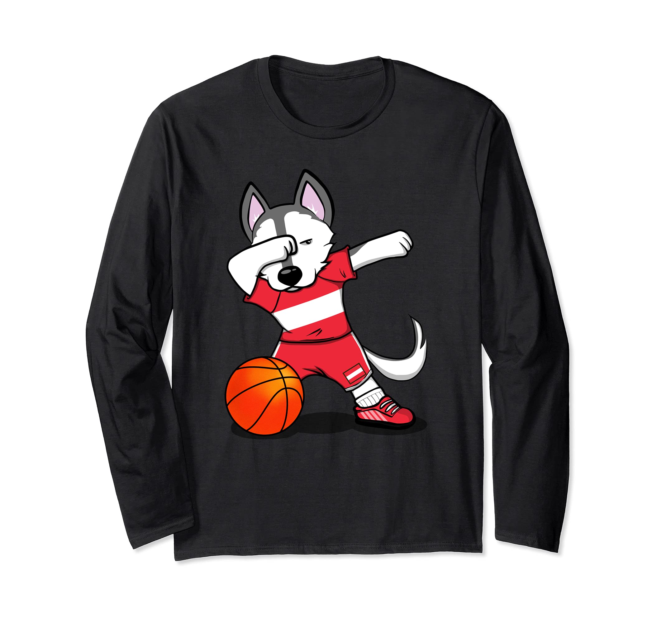 Dabbing Husky Austria Basketball Fans Jersey Austrian Flag Long Sleeve T-Shirt