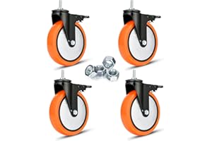 YOOGAA Swivel Caster Wheels 6 Inch Heavy Duty Threaded Stem Casters 3/8"-16x1" Safety Dual Locking Industrial Castors Set of 4 Load Bearing 2000 Lbs Caster with Brakes Wheels for Cart, Furniture