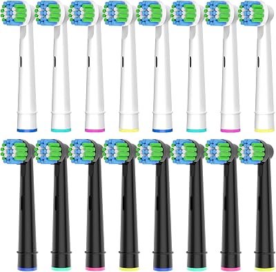 Betterchoi Oral B Compatible Toothbrush Heads, 16pcs, Black & White