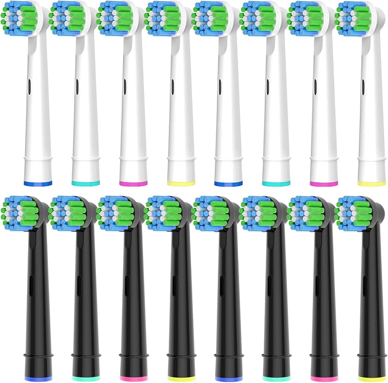 Betterchoi Oral B Compatible Toothbrush Heads, 16pcs, Black & White