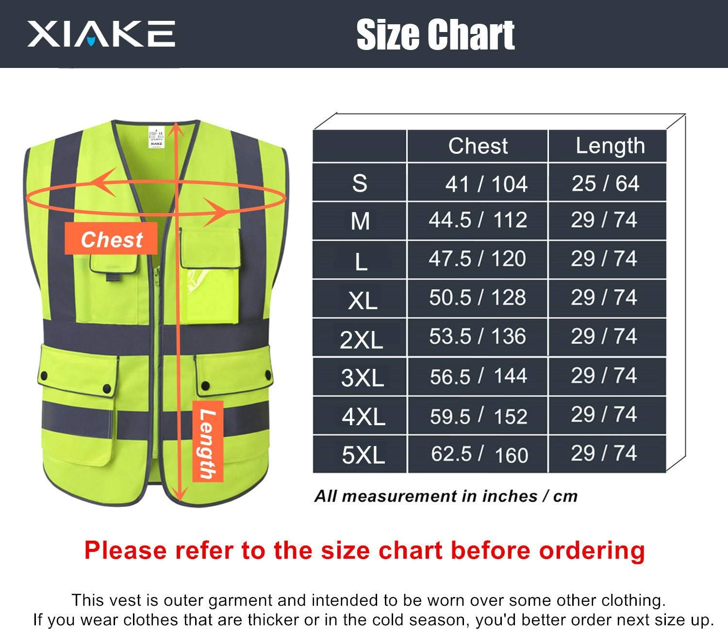 XIAKE Class 2 High Visibility Reflective Safety Vests with 8 Pockets and Zipper Front, Meets ANSI/ISEA Standards(Small, Yellow) - - 