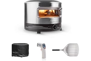 Solo Stove Pi Prime 21" x 16" Stainless Steel Propane Outdoor Pizza Oven Bundle with IR Thermometer, Stainless Peel & Shelter – 12" Panoramic Opening, Demi-Dome Heating, 90-Second Artisan Pizzas