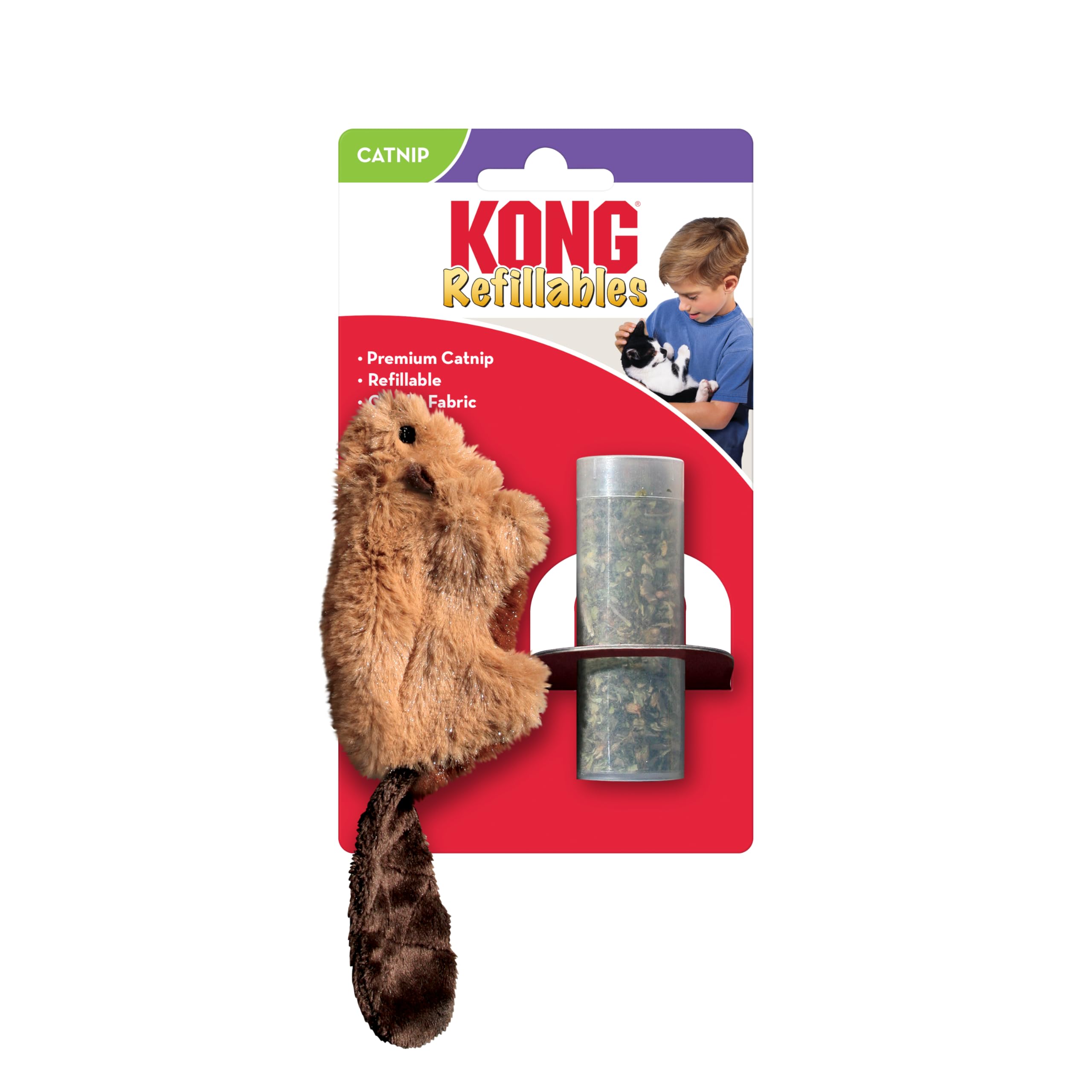KONG - Refillables Beaver Catnip Toy - North American Premium Catnip, Cuddly Fabrics