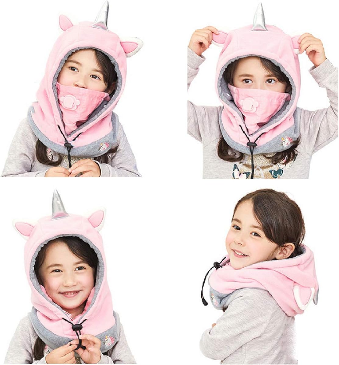 Azarxis Kids Balaclava Fleece Ski Face Mask Hat Neck Warmer Nose Cover Winter Animal Hood Cap for Boys Girls (Pink (Unicorn)): Clothing