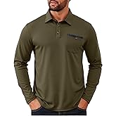 Mens Athletic Long Sleeve Polo Shirts Classic Lightweight Button Collared Stylish Tops with Pocket