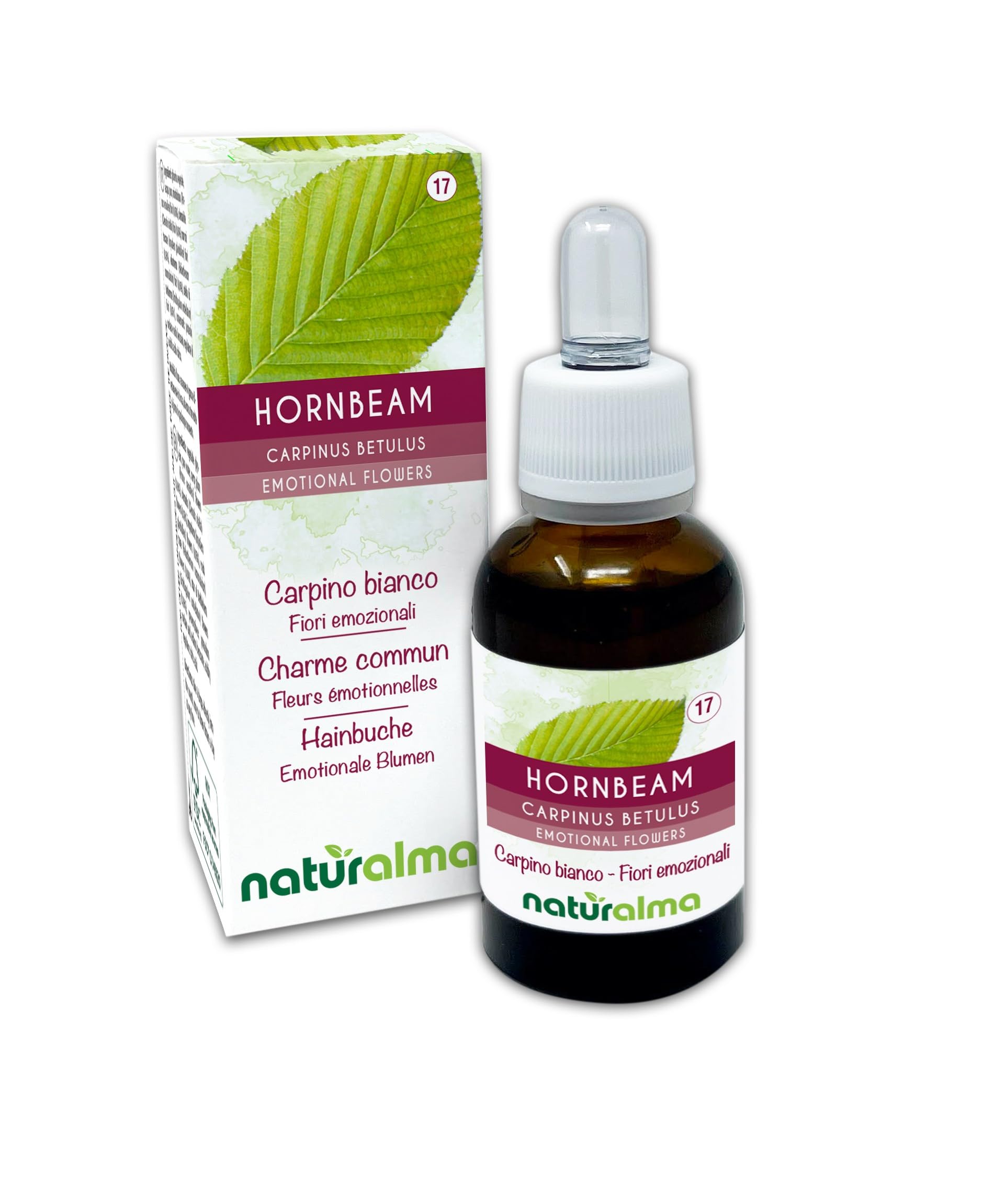 Hornbeam (Carpinus betulus) Naturalma Emotional Flowers or Bach Flowers - Drops 30 ml - Alcohol-Free Liquid Extract - Flower essences - Vegan and Without Alcohol