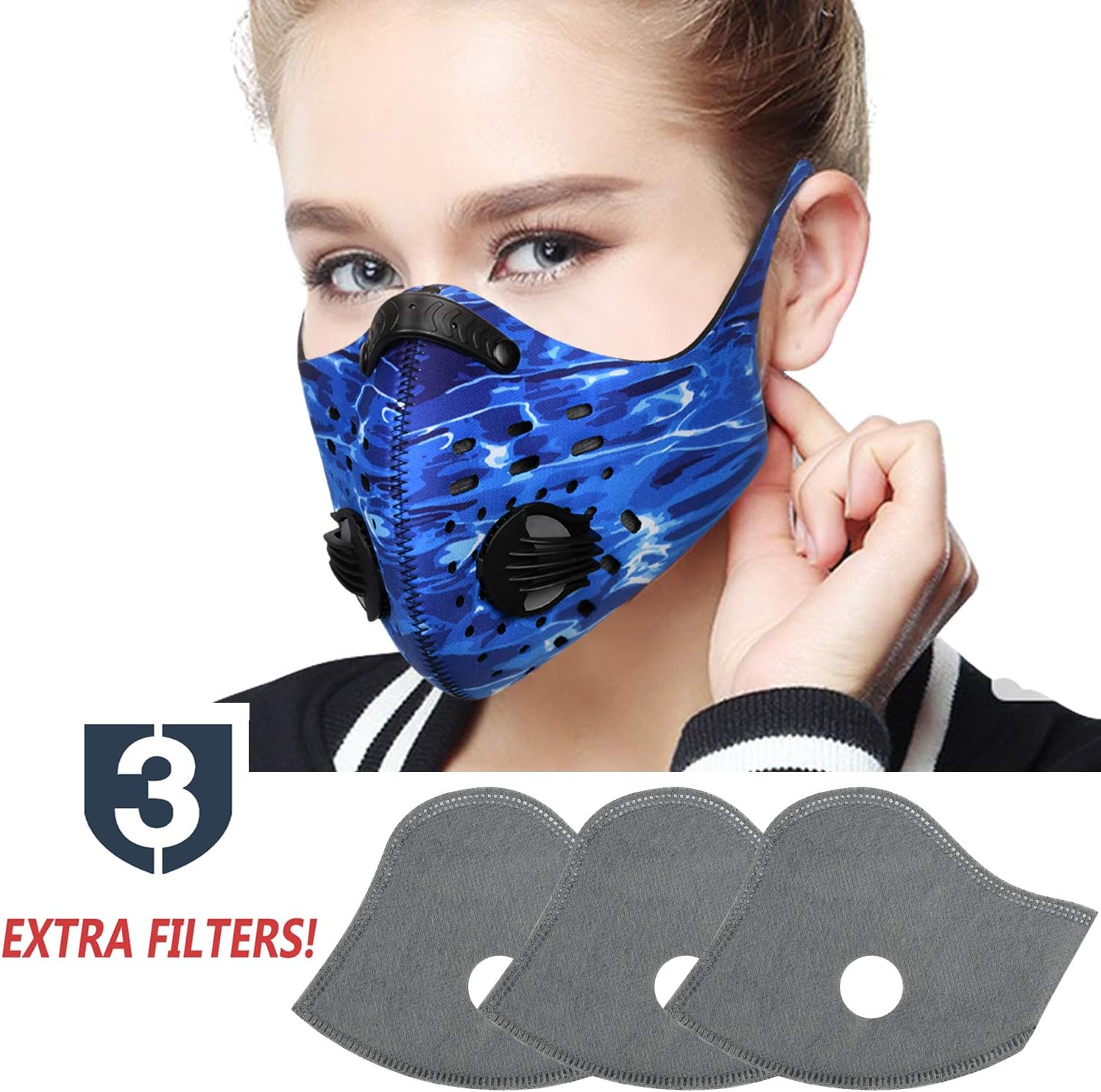 TOLEMI Dustproof Mask Anti-Dust Mask Earloop Anti Pollution Mask Adjustable Nose Clip Air Masks Respirator Women Men PM 2.5 Filter for Cycling Running Garden Wood Work House Cleaning Outdoor - Black