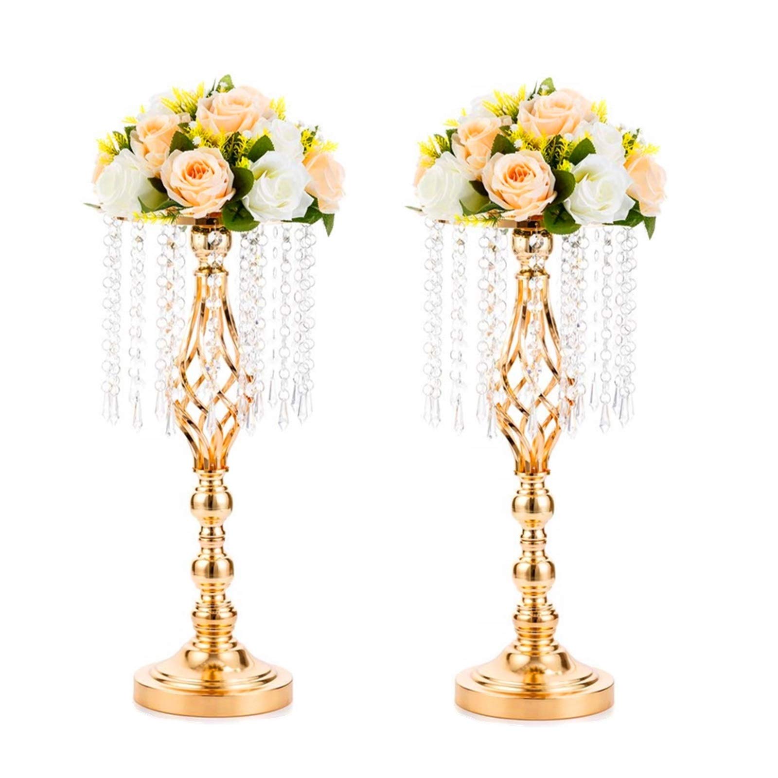 Sziqiqi 49cm Gold Vase For Wedding Centerpiece Tables, 2 Pcs Crystal Metal Flower Stand Table Decorative Centerpiece For Party Anniversary Ceremony Party Birthday Event Reception Tables