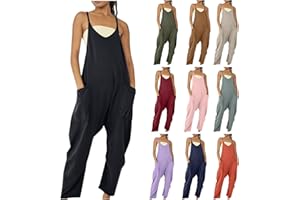 Dgoopd Jumpsuits for Women Casual Loose Sleeveless Overall Jumpsuits Summer Wide Leg Romper Cotton Baggy Pants with Pockets