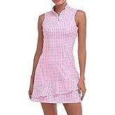 Viracy Tennis Dress for Women Sleeveless Golf Dresses with Shorts and Pockets Ruffle Zip Up Stand Collar Golf Outfits