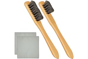 Horsehair Detail Brush Set, 2 Sizes Horsehair Silver Cleaning Brushes + 2 Pcs Polishing Cloth for Silverware, Silver Polish S