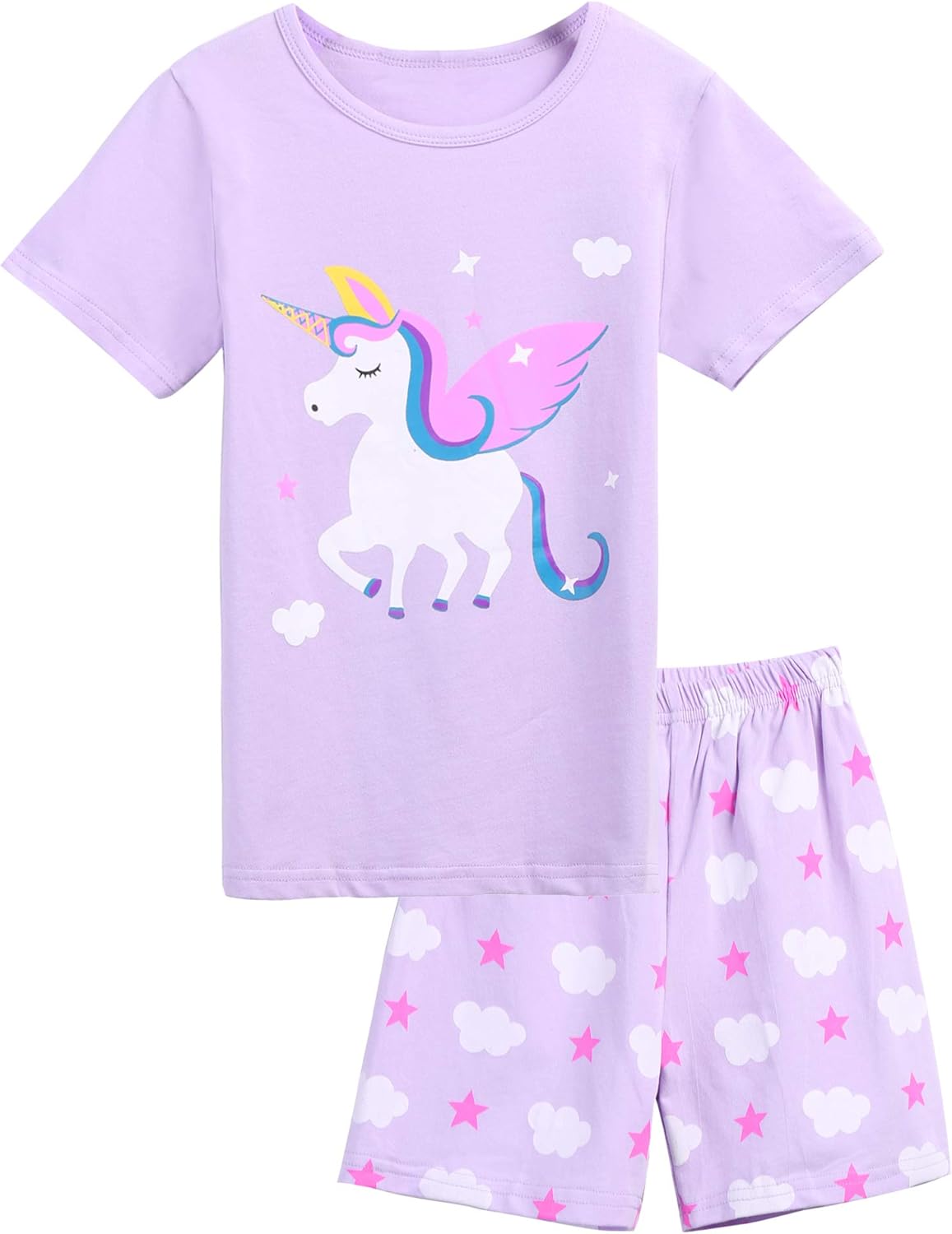 Amazon Com Girls Pajamas Short Sleeve 100 Cotton Summer Kids Toddler Cartoon Pjs Clothes Shirts Sleepwear Sets 2 10 Years Clothing