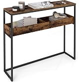 VASAGLE 39.4 Inches Console Table, Narrow Sofa Table, 2-Tier | Easy Assembly, Semi-Open Compartments, Entryway Table for Living Room, Bedroom, Rustic Brown and Ink Black ULNT091K01