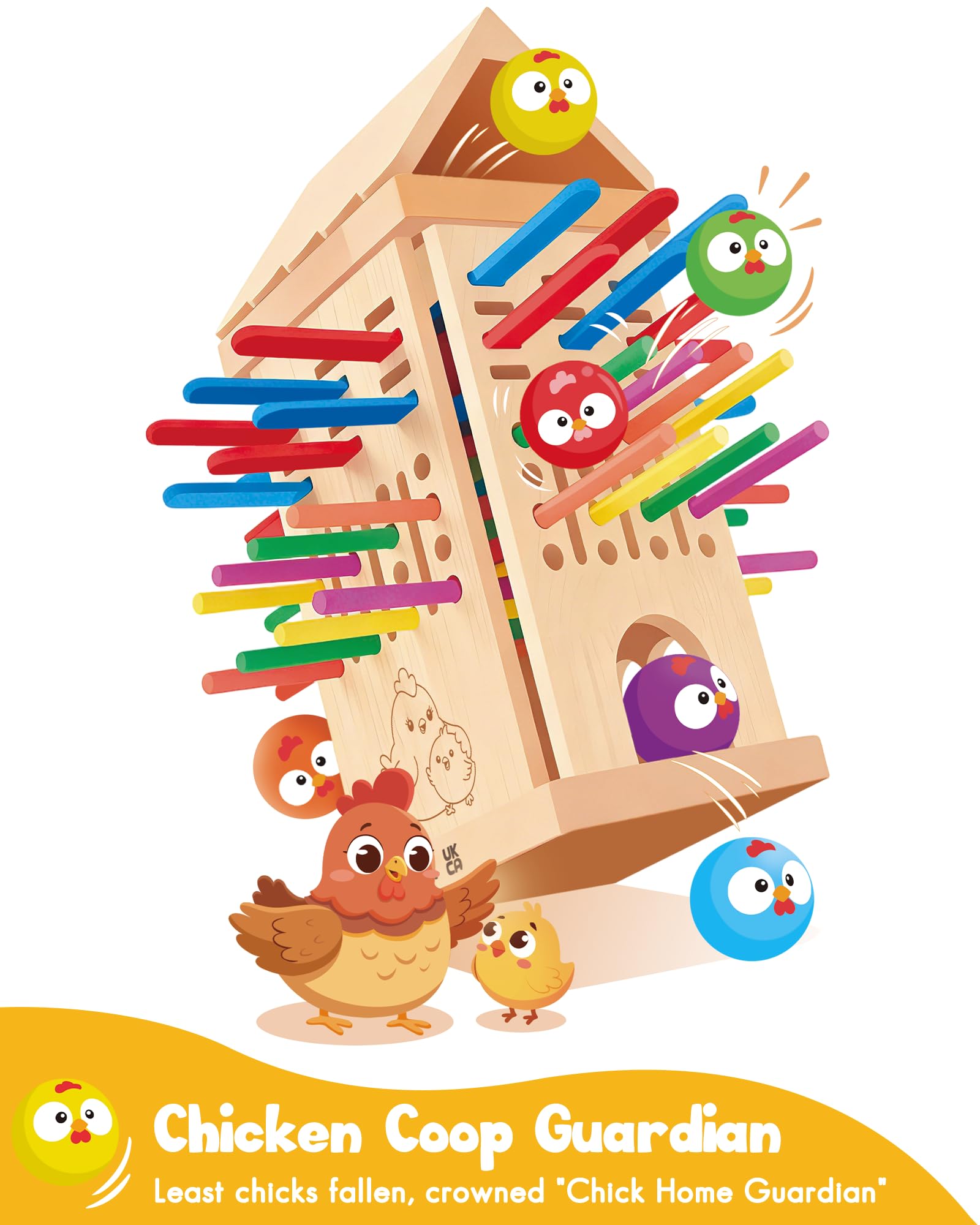 Montessori Spielzeug ab 3 4 5 6 Jahren - Brettspiele aus Holz, Kinder Lernspielzeug mit Bunten Stäbchen & Ball, Würfel Brettspiel für Motorik & Konzentration Geschenk für Mädchen Jungen 2