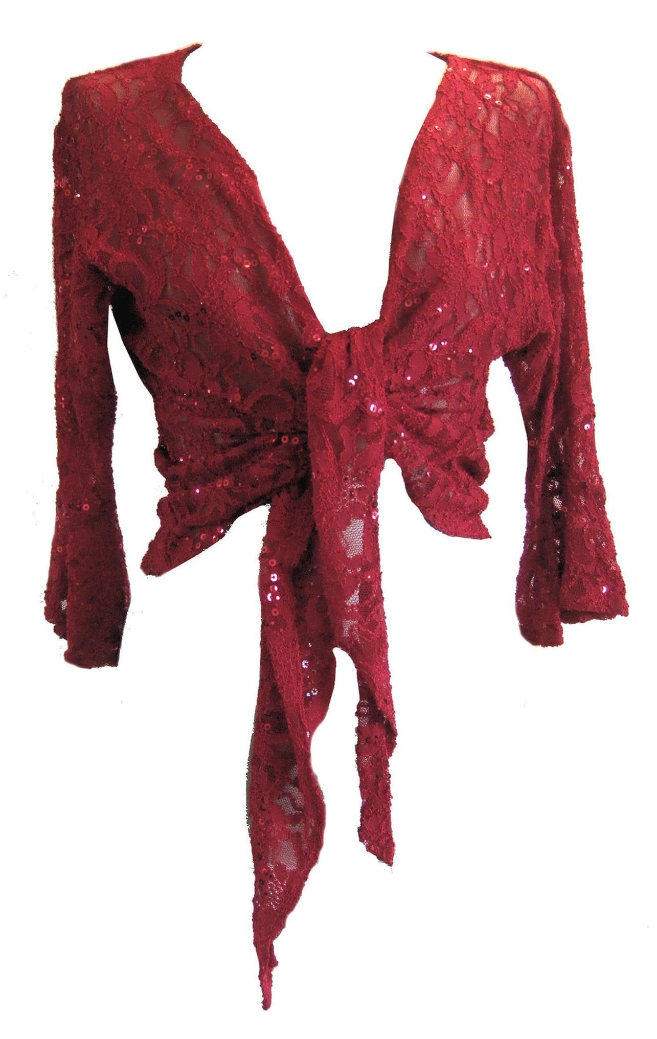 Red Size 12/14 Sparkly Sequin Lace Front Tie Evening Bolero Shrug