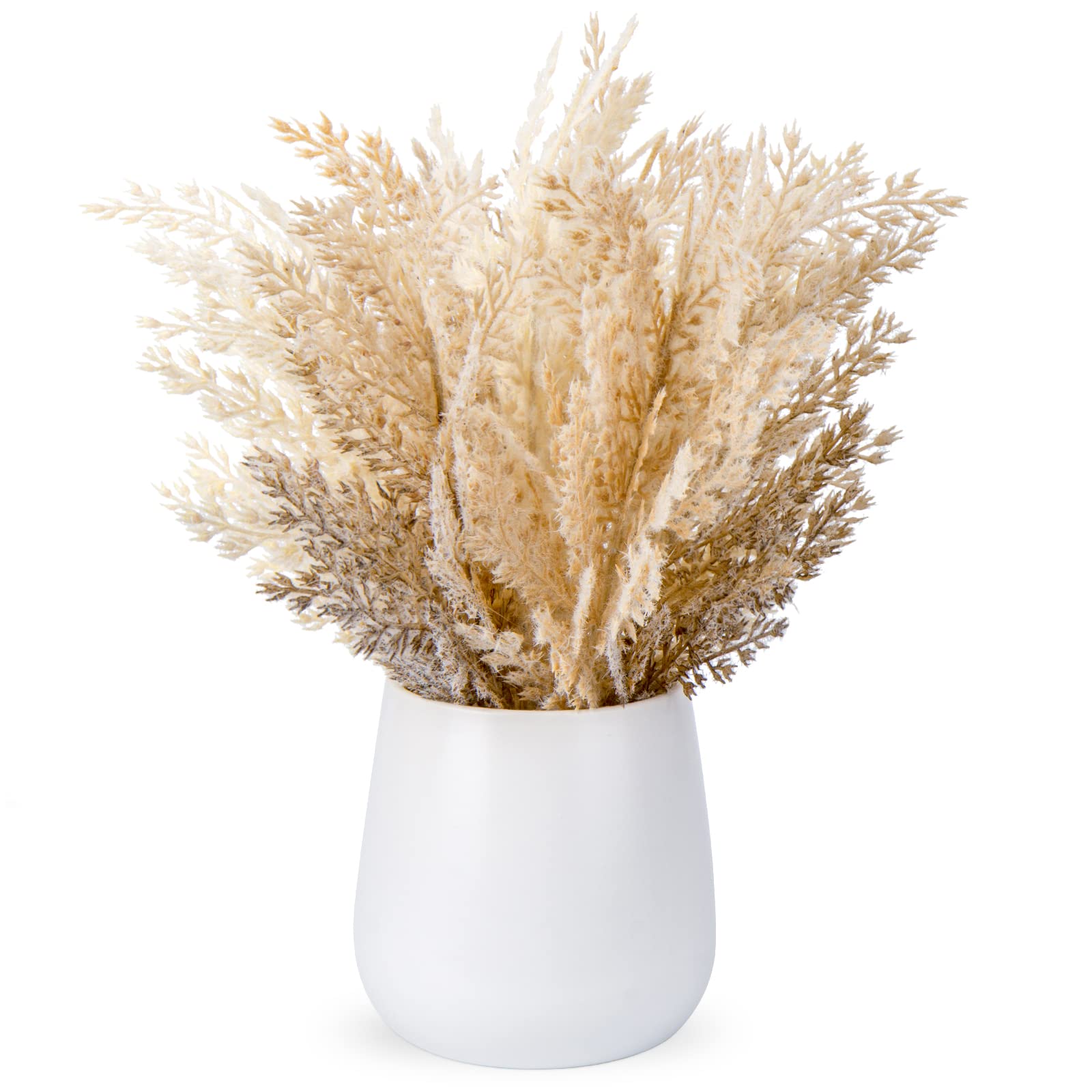 Photo 1 of Faux Pampas Grass with Vase, Artificial Pampas Grass Flowers Bouquet Plant Fluffy Boho Home Decor Fake Pompass Pompous Grass Floral Arrangement for Wedding Party Table Room Decorations Broze