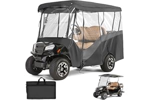 KEMIMOTO Golf Cart Enclosure, 4&6 Passenger Golf Cart Rain Cover, 600D Waterproof Driving Enclosure with Clear PVC Windshield for Extended Roof Cart