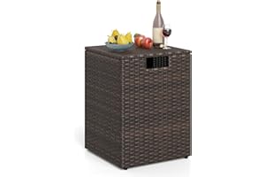 Happygrill Rattan Propane Tank Cover, Wicker Gas Propane Tank Holder Storage Box with Lid & Adjustable Foot Pads, 20 LBS Outd